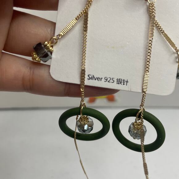 NWT Lot Of 2 Earrings Piercing Dangling Green Circles Gold Pattern - Picture 11 of 11